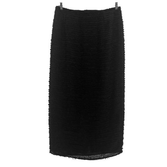 Bespoke Hand Tailored Black Eyelash Textured Formal Designer Maxi Pencil Skirt - Picture 2 of 7